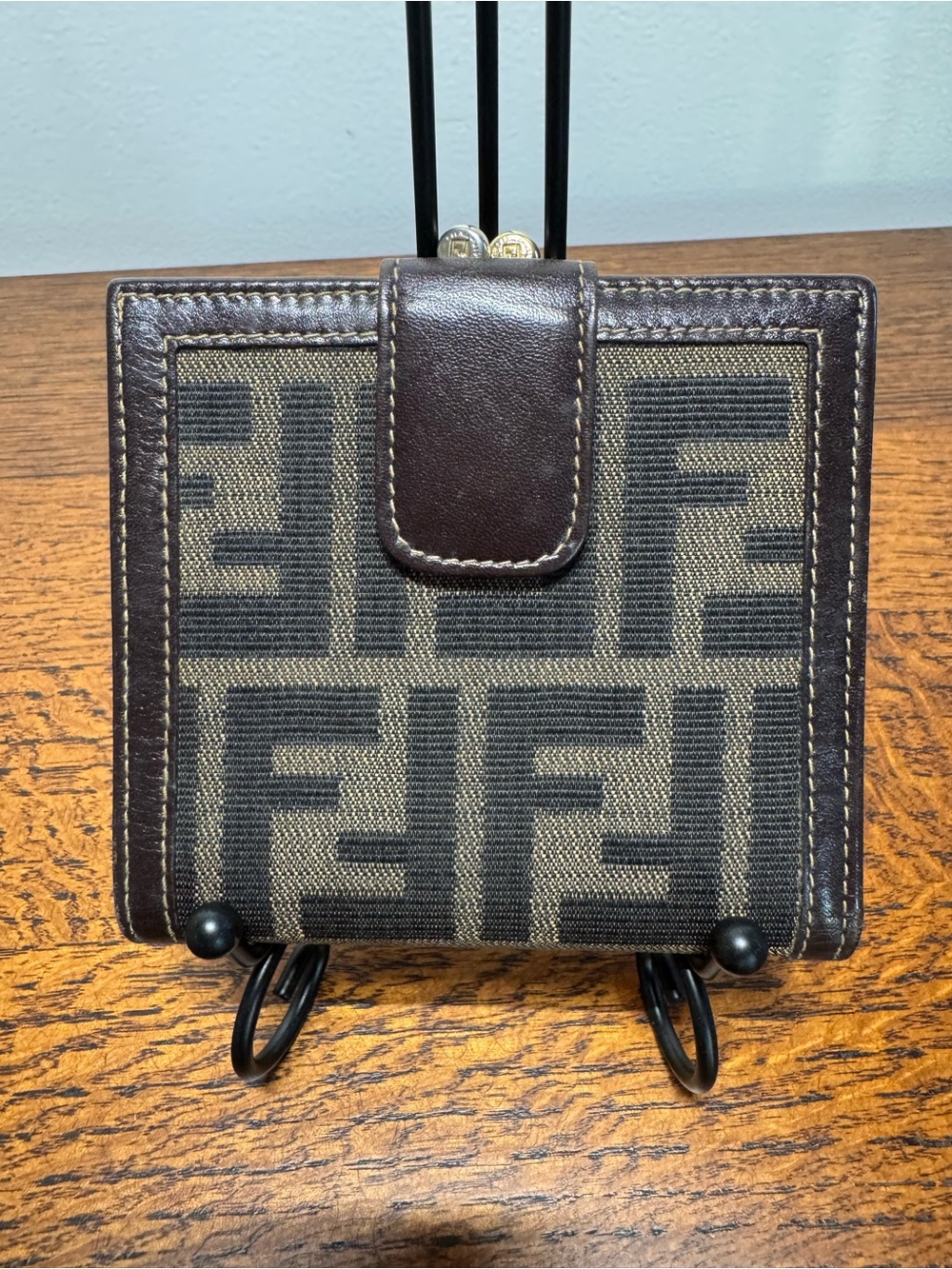 Fendi Vintage Zucca FF Canvas Kiss-Lock French Wallet w/COA